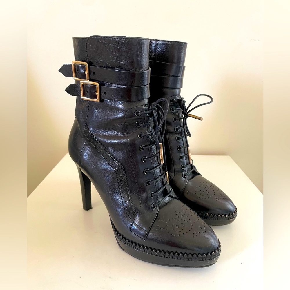 Burberry Black Stiletto Heeled Boots with Lace-Up Design size EU 36 - Picture 1 of 10